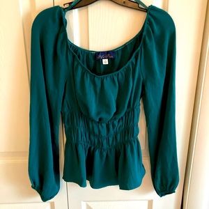 Francesca’s Teal Scoop Neck Long Sleeve Shirt